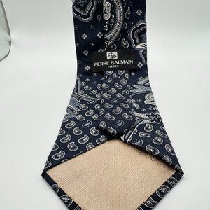 Peirre Balmain Silk Paisley (Large) Tie – Blue Silk 1980s Made in USA